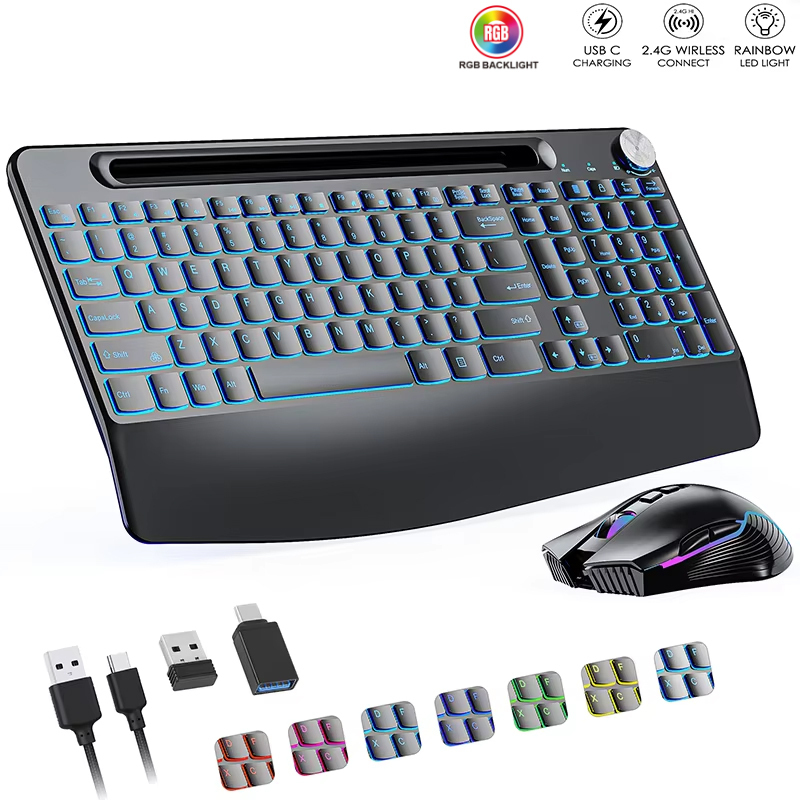 Gaming Keyboard Types - 2.4G และ Type-C คีย์บอร์ดไร้สายเมาส์ Combo พร้อมสายรัดข้อมือ,RGB