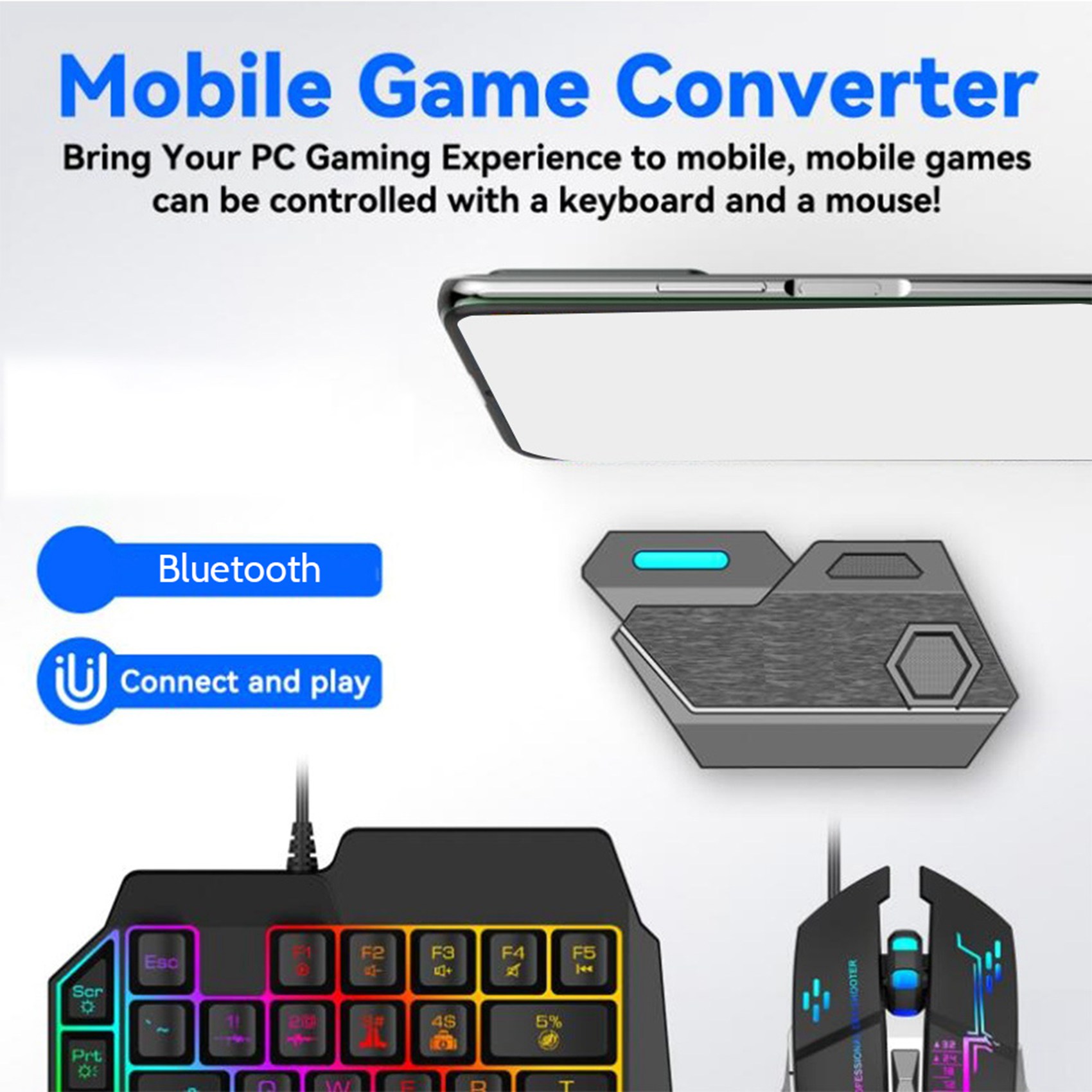 Gaming Keyboard And Mouse Converter For Mobile - ONNL เกมแพดมือถือ PUBG คอนโทรลเลอร์คีย์บอร์ดเกมเมาส์แปลงบลูทูธสําหรับ IOS Android