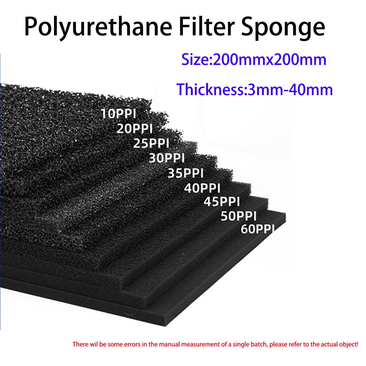 Polyurethane Foam Sheet - 200x200 มม. ฟองน้ำกรองกันฝุ่น ทนไฟ โพลียูรีเทน ฟิลเตอร์คอตตอน
