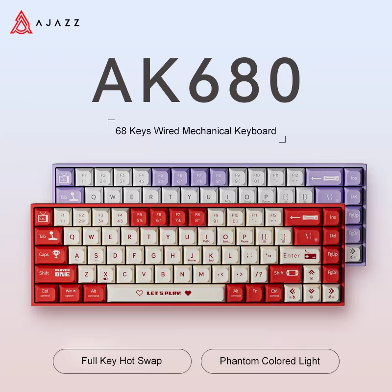 Gaming Keyboard Thocky - คีย์บอร์ดเกมมิ่งแบบมีสาย AJAZZ AK680 65% คีย์บอร์ดแบบถอดเปลี่ยนสวิตช์ได้ คีย์แคปแบบกำหนดเอง