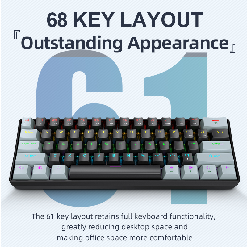 Gaming Keyboard Thocky - APAYADO K61 Mini Mechanical Keyboard,แบบมีสาย,61 คีย์,Phantom