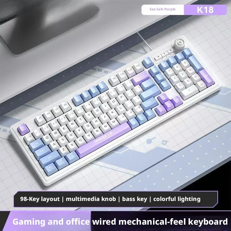 Gaming Keyboard No Noise - 98 คีย์คีย์บอร์ดแบบมีสาย RGB Glow มัลติมีเดียคอนโทรล น็อบ