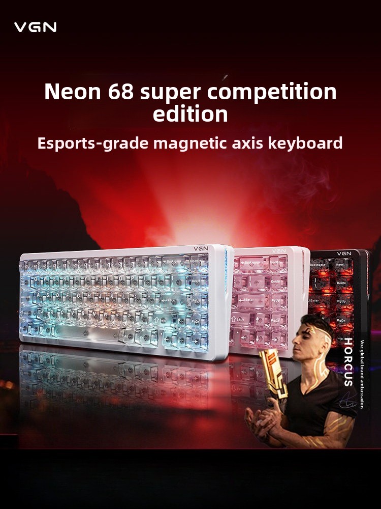 Gaming Keyboard Thocky - คีย์บอร์ดแม่เหล็กแบบ Gasket รูปแบบ 68% สไตล์นีออน พร้อมไฟ