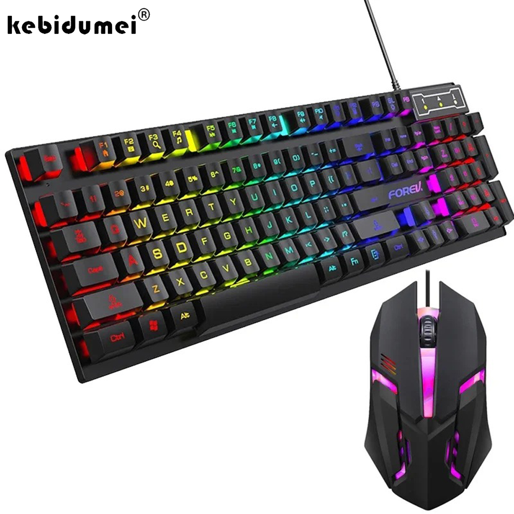 Gaming Keyboard And Mouse Converter For Mobile - คีย์บอร์ดเกมมิ่งแบบมีสาย Kebidumei 104 ปุ่ม มีไฟแบ็คไลท์ คีย์บอร์ดกลไก