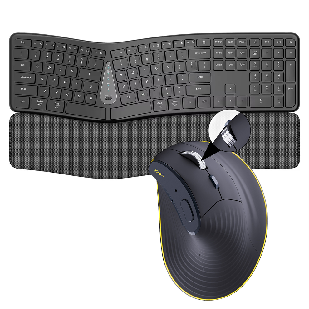 Gaming Keyboard Types - ชุดคีย์บอร์ดและเมาส์ไร้สาย 2.4G, การพิมพ์ที่สะดวกสบายเป็นธรรมชาติ, ที่พักฝ่ามือ, ชุดคีย์บอร์ดบลูทูธแบบชาร์จได้สำหรับหลายอุปกรณ์