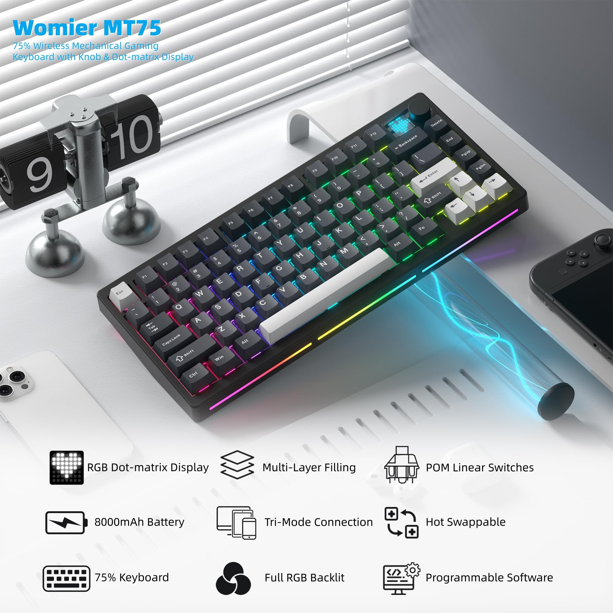 คีย์บอร์ดไร้สาย Womier MT75 แบ - Gaming Keyboard Thocky บทวิจารณ์และราคา